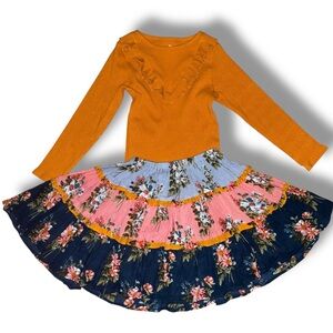 Pink Chicken Girls 2-Piece Set Floral Layered Shirt– Size 7Y Thanksgiving Outfit